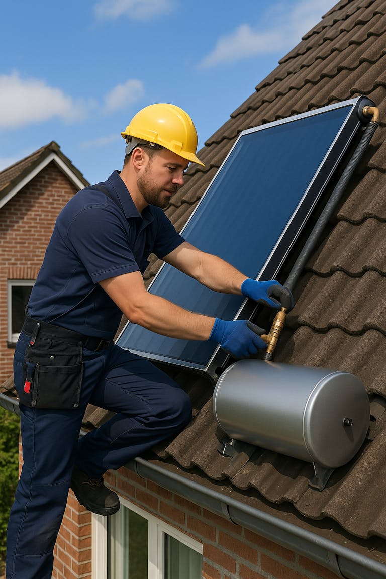 Erkend installateur plaatst zonneboiler voor een particuliere woning in 2025. Zonneboiler subsidie.